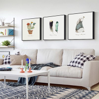 北欧客厅装饰画沙发背景墙壁画现代简约三联画卧室床头C 银色 70*70[适合3.5米左右墙面]高端/经典黑色框[28cm