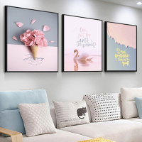 北欧客厅装饰画沙发背景墙壁画现代简约三联画卧室床头 香槟色 50*50[适合2.5米左右墙面]高端/经典黑色框[28cm