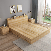 现代简约榻榻米床1.2米1.5米双人床1.8米CIAA板式床高箱储物床收纳床