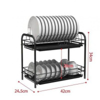 沥水碗架厨房内置收纳架带盖置物架晾放碗碟盘子家用不锈落地三层 两层黑色主架(不带两边挂件)