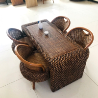 加大阳台藤编简约功夫茶几小户型CIAA家用泡茶复古茶台仿古茶桌椅组合