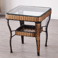 阳台花园小圆桌简约休闲咖啡桌小户型CIAA时尚藤编床头桌钢化玻璃茶几