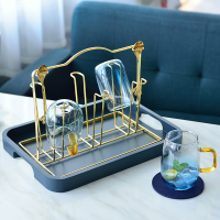 创意玻璃杯沥水架CIAA铁艺水杯挂架倒挂式马克杯收纳杯架托盘置物架子