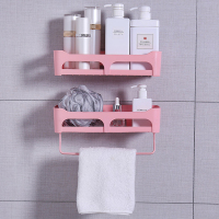 免打孔卫生间浴室置物架CIAA壁挂洗手厕所洗漱台毛巾架化妆用品收纳盒 藕粉色-长方形-两个装