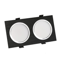 LED双头筒灯顶格栅灯长方形射灯嵌入式天花灯双筒灯双排斗胆灯黑色24W暖光开孔12x24