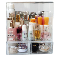 化妆品收纳盒防尘透明方顶抽屉式桌面梳妆台亚克力护肤口红置物架