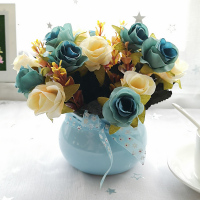 房间装饰品摆件女生ins少女心花瓶陶瓷电视柜客厅卧室创意摆设 蓝秋钻玫-蓝瓶