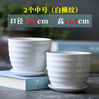 花盆陶瓷大号中号简约家用绿萝吊兰多肉绿植白色花盆 两个中号(白横纹) 大