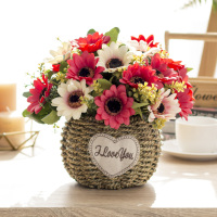 假花装饰 花蓝摆设家居饰品 客厅 花束卧室防真室内摆件 3阳+球筐