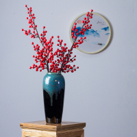 新中式复古陶瓷花瓶摆件客厅插花创意电视柜玄关现代简约家居饰品 流釉花瓶+冬青两支热门