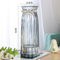玻璃花瓶透明水养富贵竹百合花瓶摆件客厅插花干花北欧家用特大号 30折纸(灰色) 中等