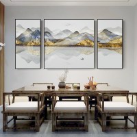 新中式客厅装饰画靠山大气沙发后面的挂画山 大好河山 （左30*60+中60*60+右30*60）适合2米沙发黑色