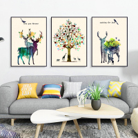 北厅三联画装饰画现代简约麋鹿挂画免打孔壁画沙 麋鹿仙踪 宽60*高80cm(适合3米以上沙发)简约黑色边框高清油画布