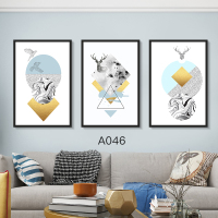 客厅装饰画沙发背景墙面北欧现代简约三联画餐厅壁画抽象鹿轻奢挂 A046 70*90cm*三联油布画闪耀金(框)