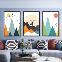客厅装饰画沙发背景墙面北欧现代简约三联画餐厅壁画抽象鹿轻奢挂 A047 40*60cm*三联油布画闪耀金(框)