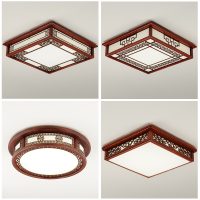 现代中式吸顶灯 led正方形木质卧室书房灯具仿古木艺餐厅灯中国风