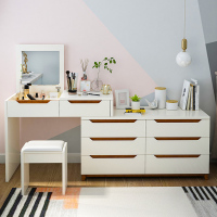 梳妆台收纳柜一体卧室简约实CIAA木腿北欧现代简约翻盖镜省空间化妆桌