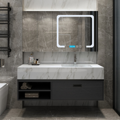 现代轻奢木质浴室柜组合CIAA智能镜柜简约卫生间大理石台面洗脸洗手盆