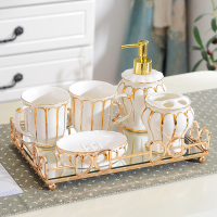 欧式卫浴五件套洗漱套装CIAA刷牙漱口杯陶瓷套装情侣牙杯浴室用品套件 女王卫浴六件套(带托盘)