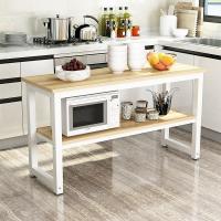 家用厨房切菜钢木桌双层CIAA作料理台三层微波炉收纳置物架长条餐桌