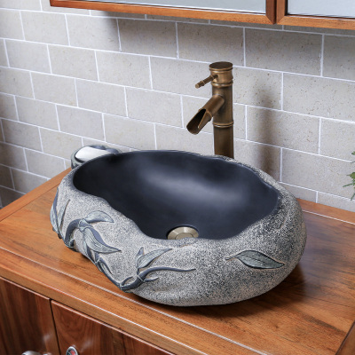 中式仿石头洗手盆洗漱卫生间CIAA创意艺术异形台上盆迷你小号洗脸盘池