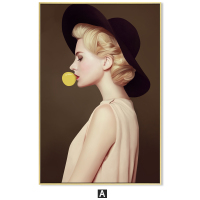画装饰客厅人物艺术装饰画吹泡CIAA泡时尚美女挂画玄关酒吧服装店壁画 A 40*60复古金外框(PS)单幅价格