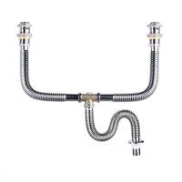 浴室柜双盆台盆下水器CIAA全铜洗脸盆洗手盆面盆落水器三通防臭下水管 不锈钢管加长(翻板)有孔