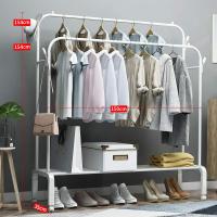 简易衣帽架晾衣架落地室内双杆CIAA挂衣架子家用卧室衣服收纳置物架 ❤150CM-白色双杆+置物网+双衣帽钩[送万向轮]