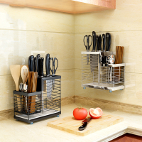 304不锈钢刀架壁挂式厨房用品CIAA刀具置物架放菜刀收纳架筷子筒一体