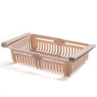 冰箱收纳盒食品收纳篮CIAA可伸缩式托盘抽屉式抽拉式托底沥水篮整理架 可伸缩款[杏色1个装]