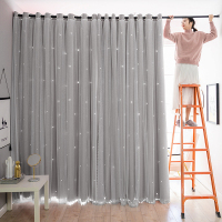帘隔断免打孔可爱少女伸缩杆CIAA布艺卧室家用帘子遮挡窗帘客厅房间 布贴纱镂空灰色 定制/含杆每米单价