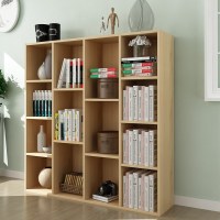 多格柜子无落地书柜CIAA简约简易小木柜子储物柜自由组合收纳置物柜 14格木纹色100*24*106 0.6米以下宽