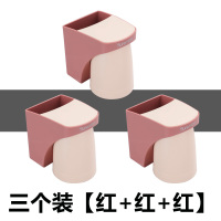 免打孔牙刷架子置物架卫生间CIAA情侣简约吸壁挂式牙刷杯架漱口杯套装 三个装[红+红+红]