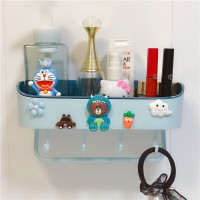 创意可爱卫生间置物架壁挂CIAA浴室置物架免打孔卡通吸壁式卫浴收纳架 恐龙熊款 1层