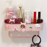 创意可爱卫生间置物架壁挂CIAA浴室置物架免打孔卡通吸壁式卫浴收纳架 粉猪熊款 1层
