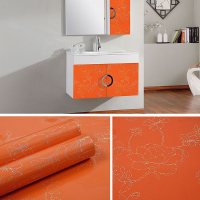 冰箱贴纸 防水自粘冰箱空调CIAA洗衣机橱柜衣柜电脑桌面旧家具翻新贴 桔红色镭射橙60cm*2米 中