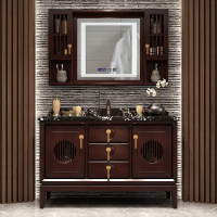 新中式橡木浴室柜组合智能镜CIAA卫生间木质洗手池洗脸盆洗漱台卫浴柜 1.5米(搭配经典智能镜柜)