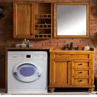 红橡木洗衣机柜大理石台面CIAA洗手台滚筒洗衣机柜镜柜组合美式浴室柜 其它尺寸定制