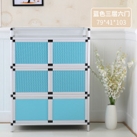 放碗柜厨房柜子CIAA储物柜煤气灶台柜 餐边柜简易出租房厨房橱柜 蓝色三层79*41*103 双门
