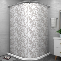 浴室防水布磁性浴帘套装免打孔CIAA弧形杆卫生间 【EVA】凡叶 墙宽90*130：挡水条210+304伸缩B款+磁吸帘