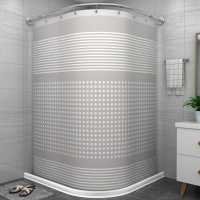 浴室防水布磁性浴帘套装免打孔CIAA弧形杆卫生间 [EVA]简爱 墙宽80*110:挡水条180+304伸缩B款+磁吸帘