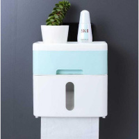 纸巾卫生间免打孔CIAA厕所防水双层创意多功能厕纸盒收纳大号洗手间架 挚爱蓝★(双层升级大号)