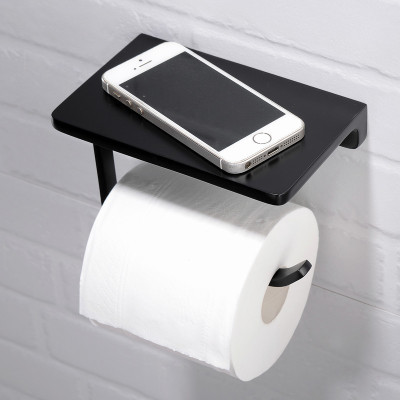 全铜黑色纸巾架卫生间CIAA纸巾盒平板手机置物架厕所卷纸器抽纸架