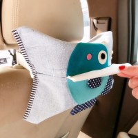 抽纸盒车载可挂卫生间棉麻布艺CIAA手工纸巾盒餐桌客厅婴儿纸巾收纳盒 车载纸巾盒-小鱼