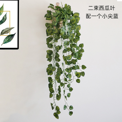 壁挂花墙壁装饰挂件客厅墙上CIAA仿真植物壁挂咖啡厅奶茶店创意墙花盆 西瓜叶二束(送小篮子)