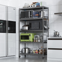 厨房黑色置物架落地式多层CIAA微波炉烤箱收纳储物用品家用大全货架子