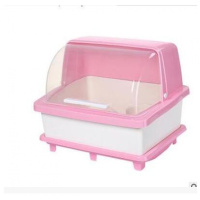 大号碗柜厨房沥水碗架CIAA带盖家用 碗筷餐具收纳盒放碗碟篮置物架 五代升级大号粉色(不带倒水口)