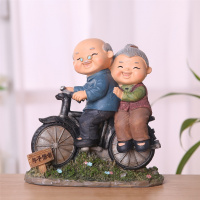 创意老头老太男女生日情侣CIAA爸妈结婚纪念客厅装饰品小夜灯摆件 与子偕老(骑自行车)17*9*18cm