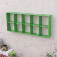 木头墙上置物架创意格子儿童房墙面装饰CIAA木质挂架收纳架子挂墙壁式 绿色空十格