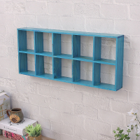 木头墙上置物架创意格子儿童房墙面装饰CIAA木质挂架收纳架子挂墙壁式 蓝色空十格